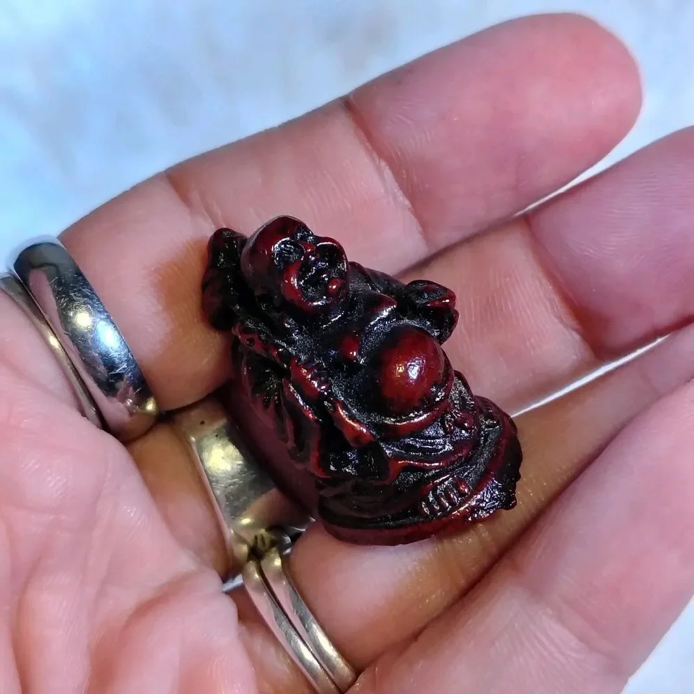 Miniature Buddha Laughing Dark Red Good Luck/B1